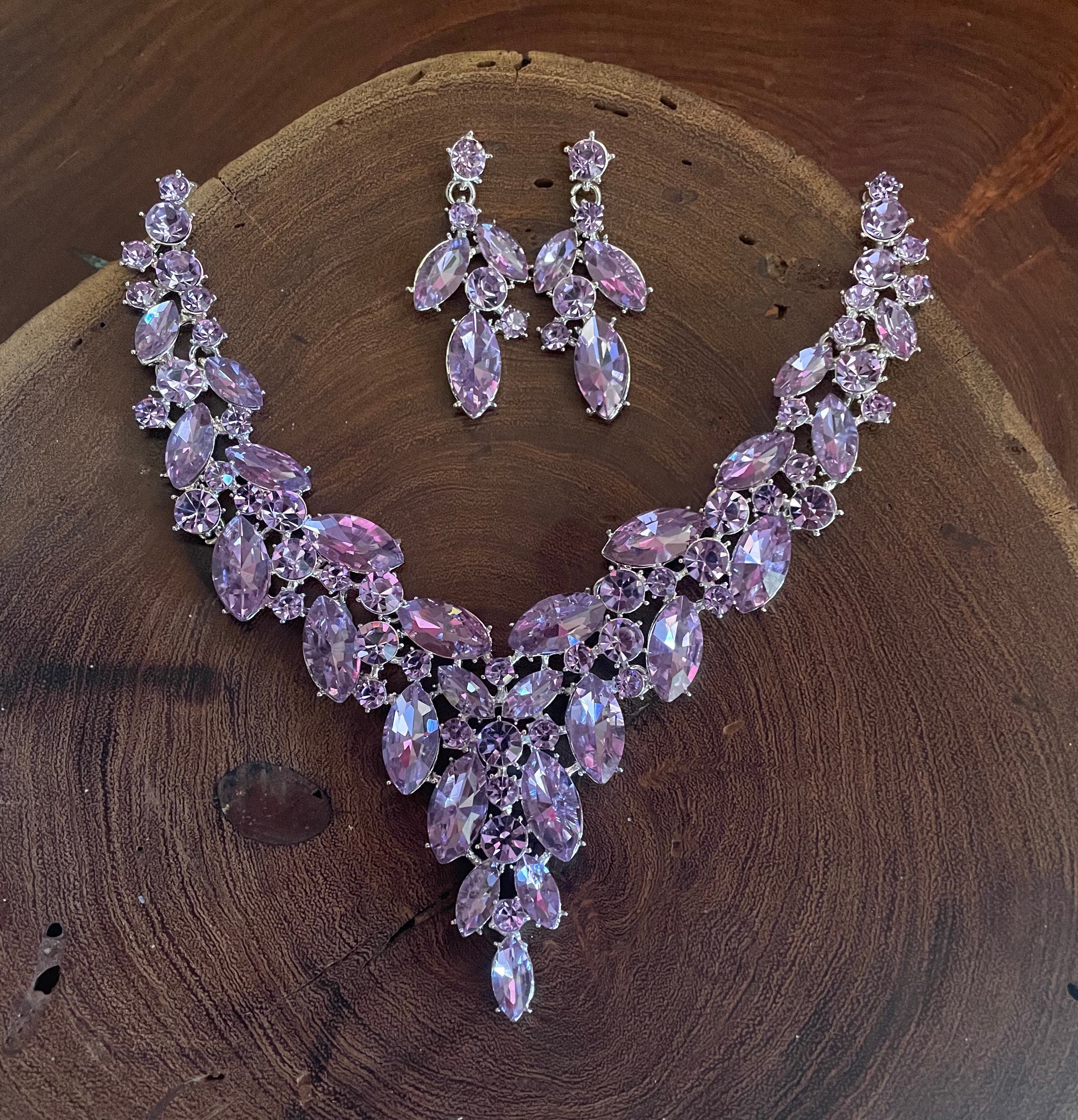 Purple Cubic Zirconia and Austrian Crystal Necklace, Bracelet, Earring –  Innovato Design