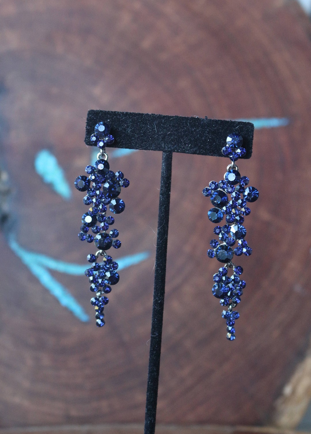 Navy Blue Rhinestone Earrings, Navy Earrings, Navy Crystal Earrings ...