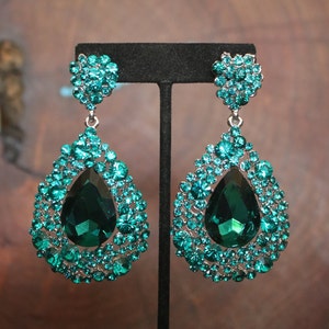teal green earrings, emerald teal earirngs, teal chunky earrings, teal large prom earrings, teal wide pageant earirngs