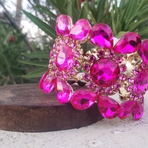 Large fuchsia bracelet, fuchsia ballroom bracelet, wide fuchsia crystal bracelet