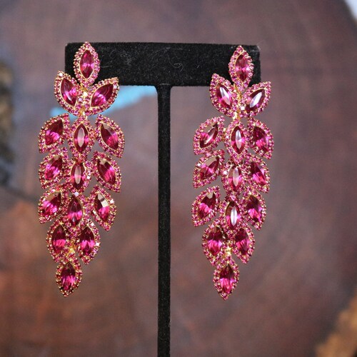 Fuchsia Dangle Earrings Fuchsia Prom Earrings Hot Pink | Etsy