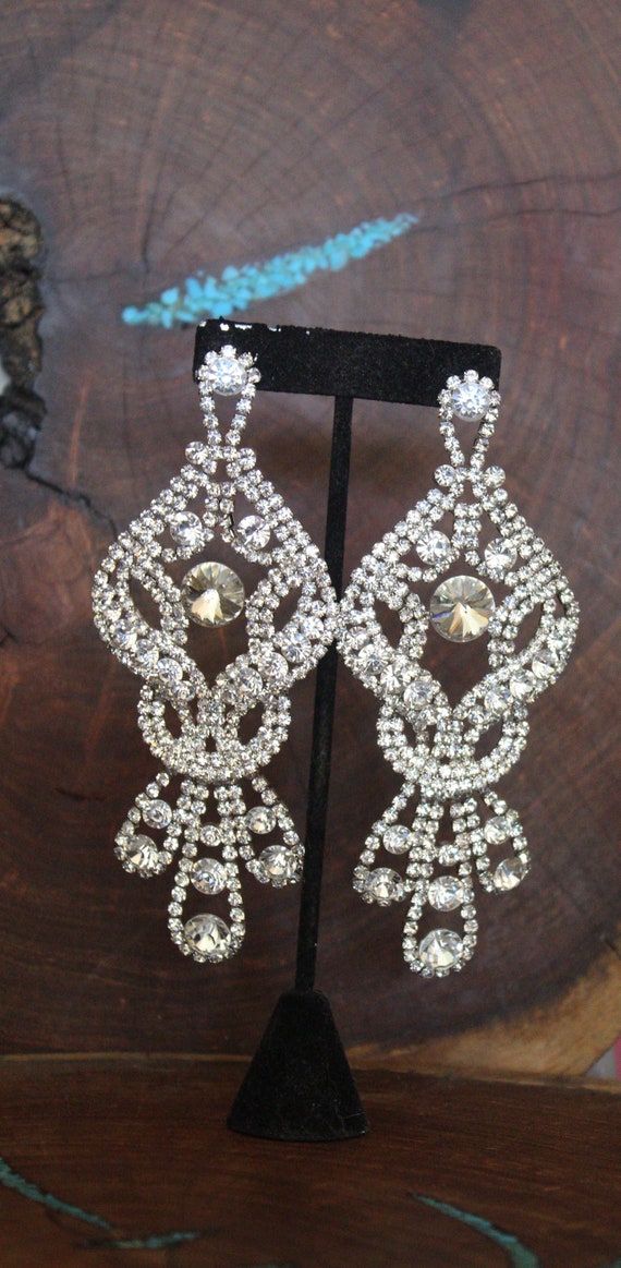 Buy Oversized Crystal Rhinestone Earrings Extra Long Rhinestone Earrings Huge Crystal Earrings Rhinestone Pageant Earrings Extra Wide Online in India Etsy