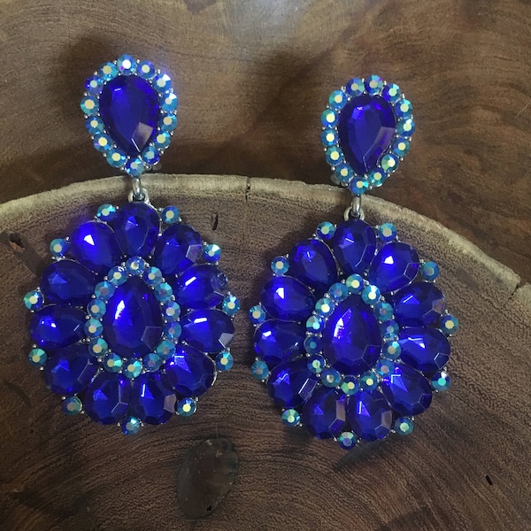 Large Royal Blue Clip on Earrings - Etsy UK