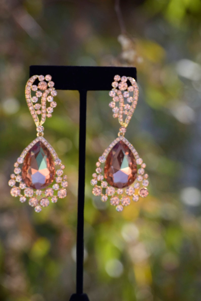 Rose gold large crystal rhinestone earrings champagne chunky Etsy