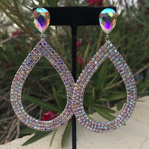 Ab hoop earrings, ab clip on hoops, iridescent large hoop earrings, ab fitness competition hoops