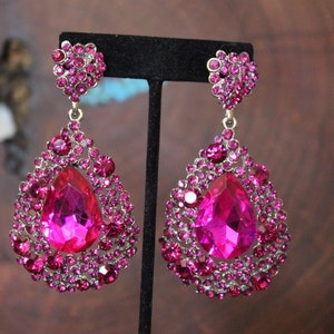 Hot Pink Earrings, Fuchsia Earrings, Hot Pink Prom Earrings, Fuschia ...