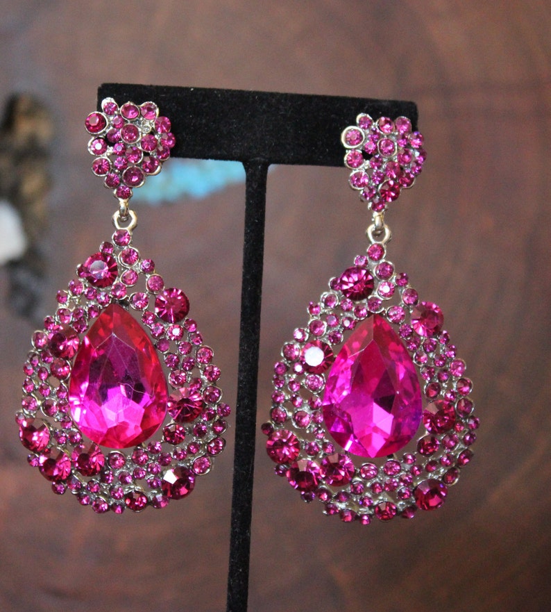 Hot Pink Earrings Fuchsia Earrings Hot Pink Prom Earrings - Etsy