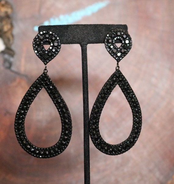 Black Rhinestone Hoop Bridal Wedding Earrings E 951 – Crystal Couture Bridal