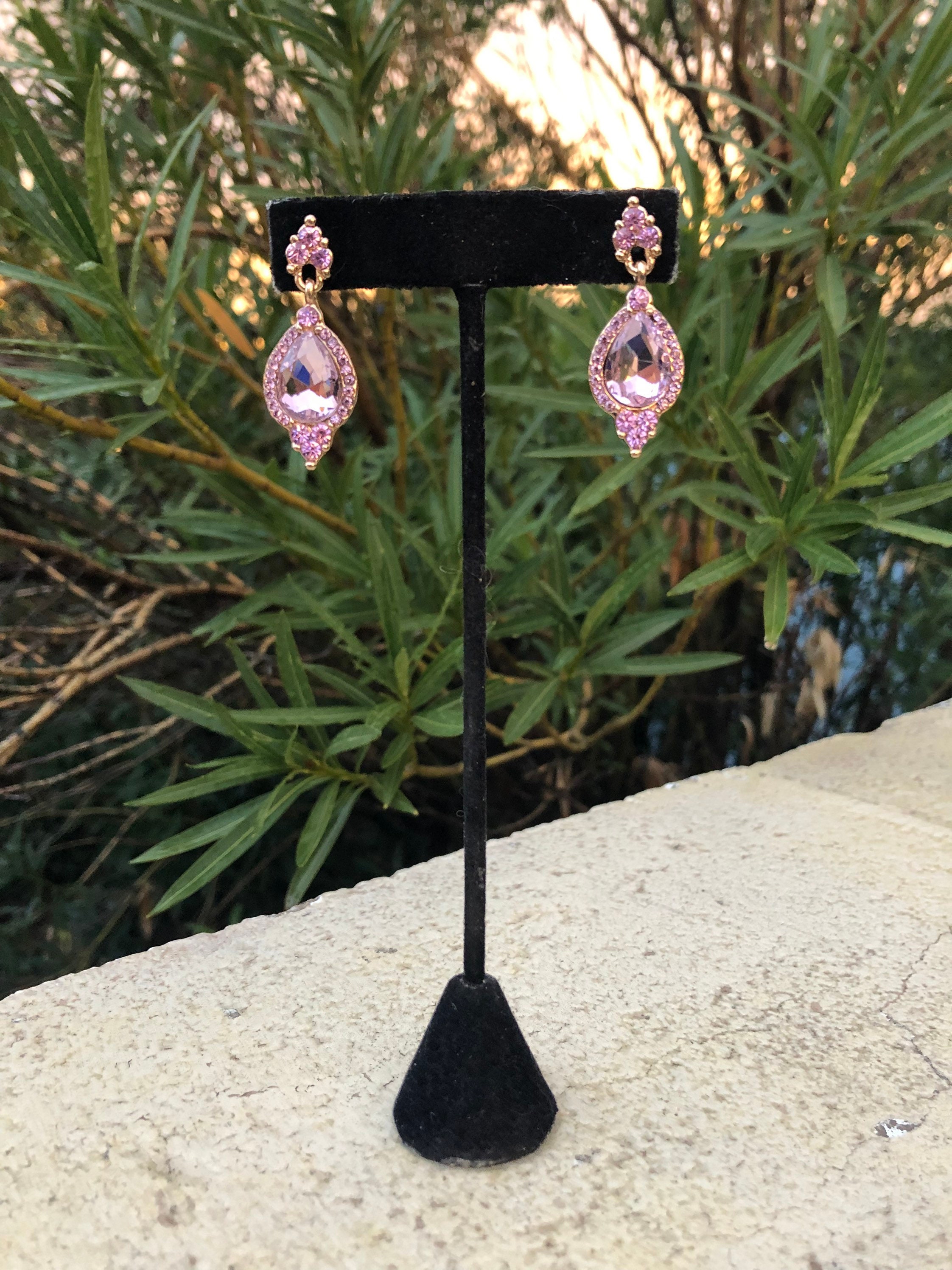 20mm Rhinestone Dance Earrings - Light Pink Pierced