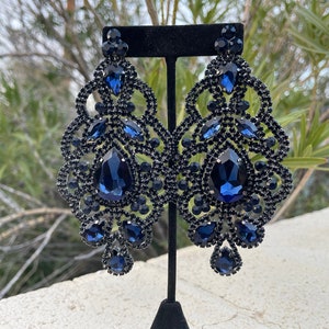 marine oorbellen, oversized marine strass oorbellen, dikke Montana blauwe oorbellen, grote marineblauwe optocht oorbellen