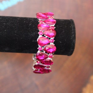 fuchsia bracelet, hot pink bracelet, fuchsia prom bracelet, hot pink bridal bracelet, pink crystal pageant bracelet, pink stretch bracelet image 6