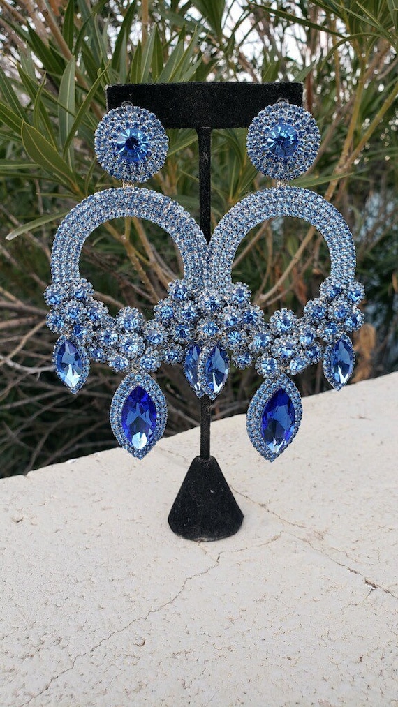 Light blue rhinestone earrings sale