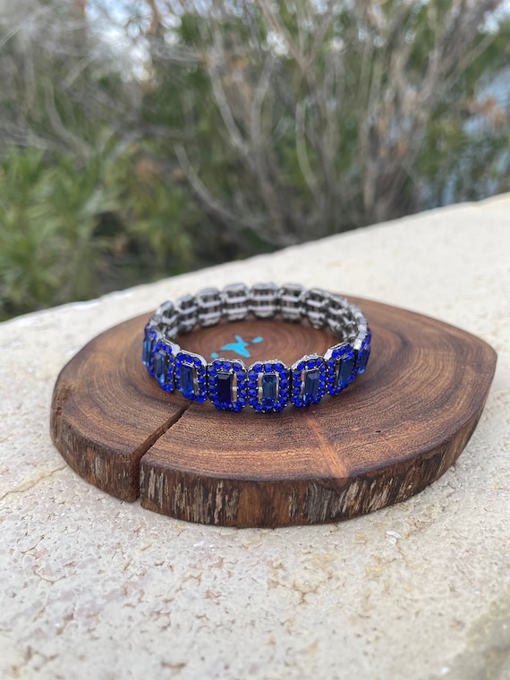 Royal blue bracelet, cobalt prom bracelet, sapphire blue crystal bracelet