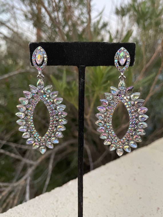 Ab Rhinestone Earrings, Iridescent Crystal Earrings, Aurora