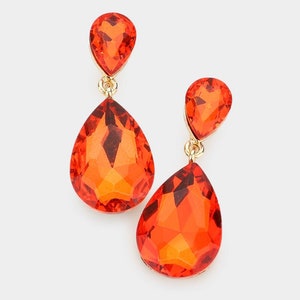 Orange dangle earrings, orange prom earrings, orange clip on earrings