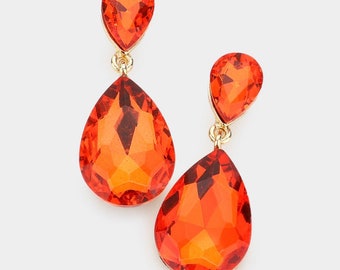 Orange dangle earrings, orange prom earrings, orange clip on earrings