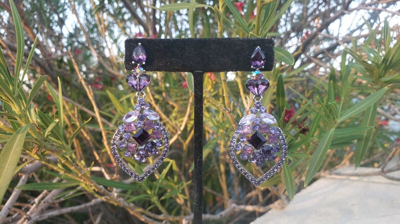 purple evening earrings Purple rhinestone earrings lilac crystal earrings purple prom earrings lavender earrings