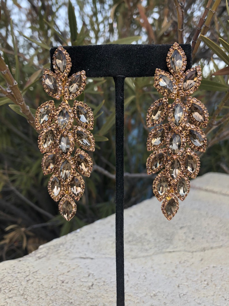 Gold rhinestone earrings image 1