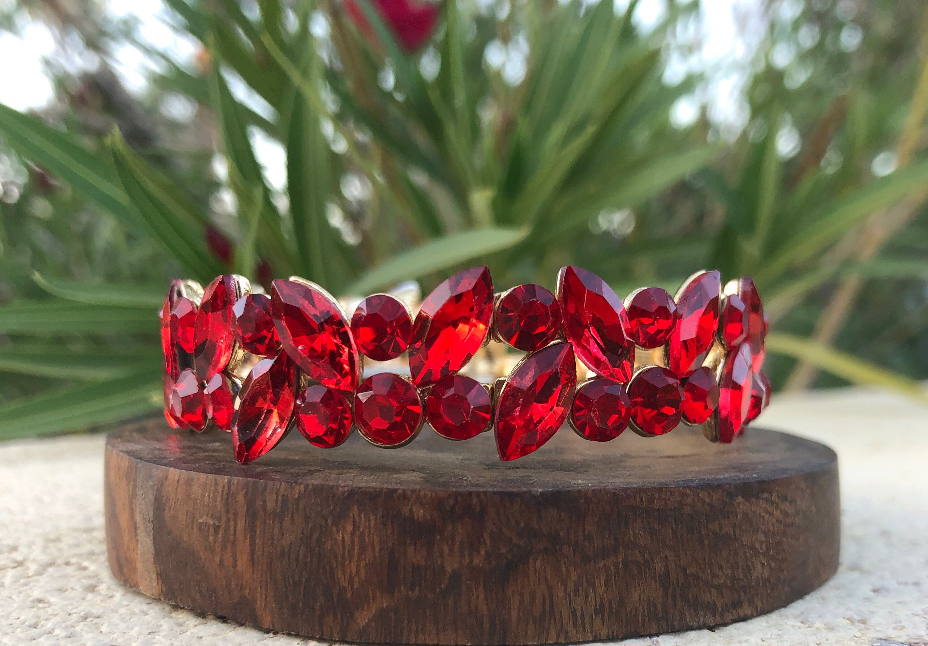 Red Rhinestone Bracelet - Etsy