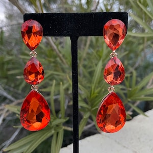 Orange prom earrings, orange dangle earrings, orange clip on earrings