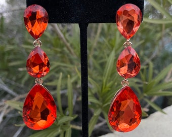 Orange prom earrings, orange dangle earrings, orange clip on earrings