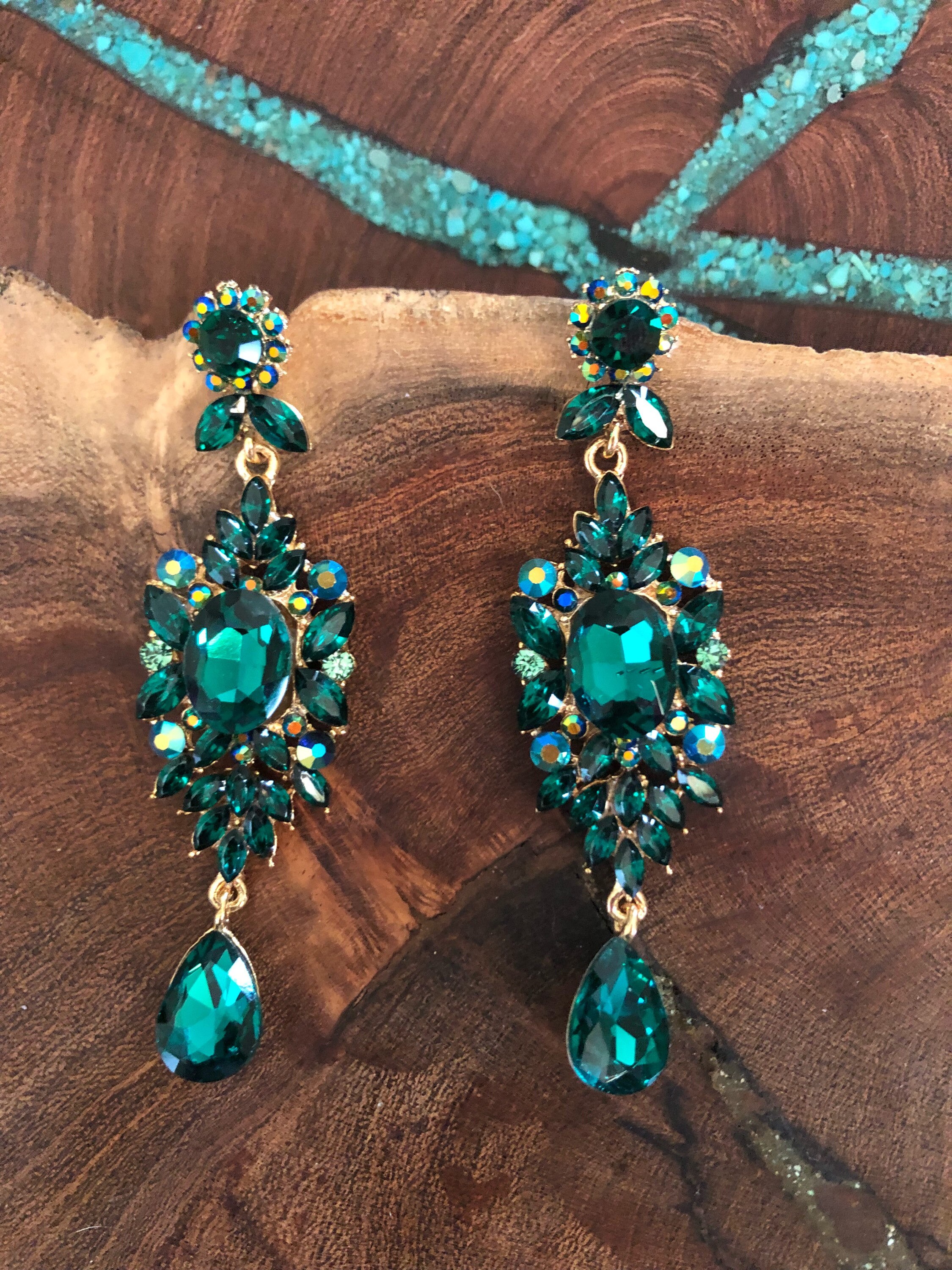Green clearance rhinestone earrings