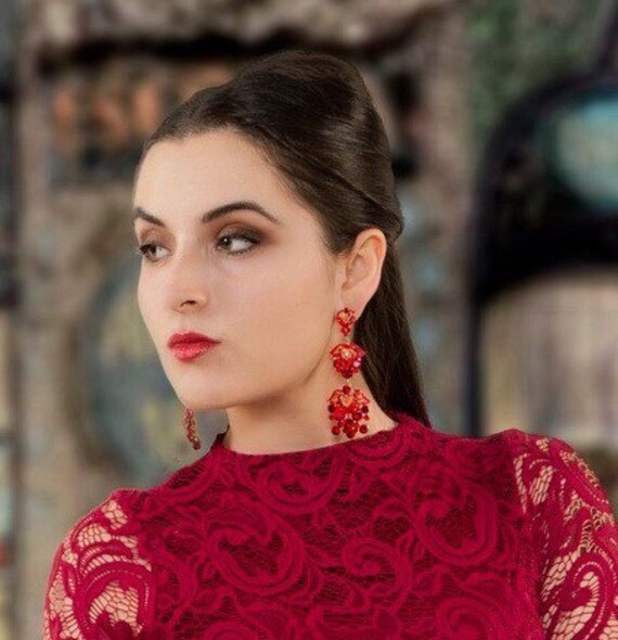 Red dangle prom earrings deals