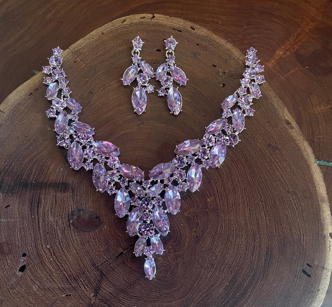 Flyonce Costume Jewelry Rhinestone Crystal Statement Necklace And Earring Set
