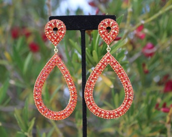 4.75 LongStatement Hoop Evening Glam Earrings Orange Rhinestones Pierced  Ears – Anima Boutique