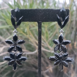 Black dangle earrings, black  rhinestone earrings, black evening earrings, black dance earrings