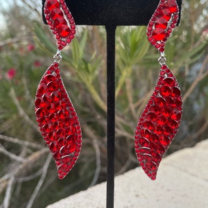 Long red crystal earrings