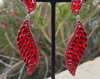 Long red crystal earrings