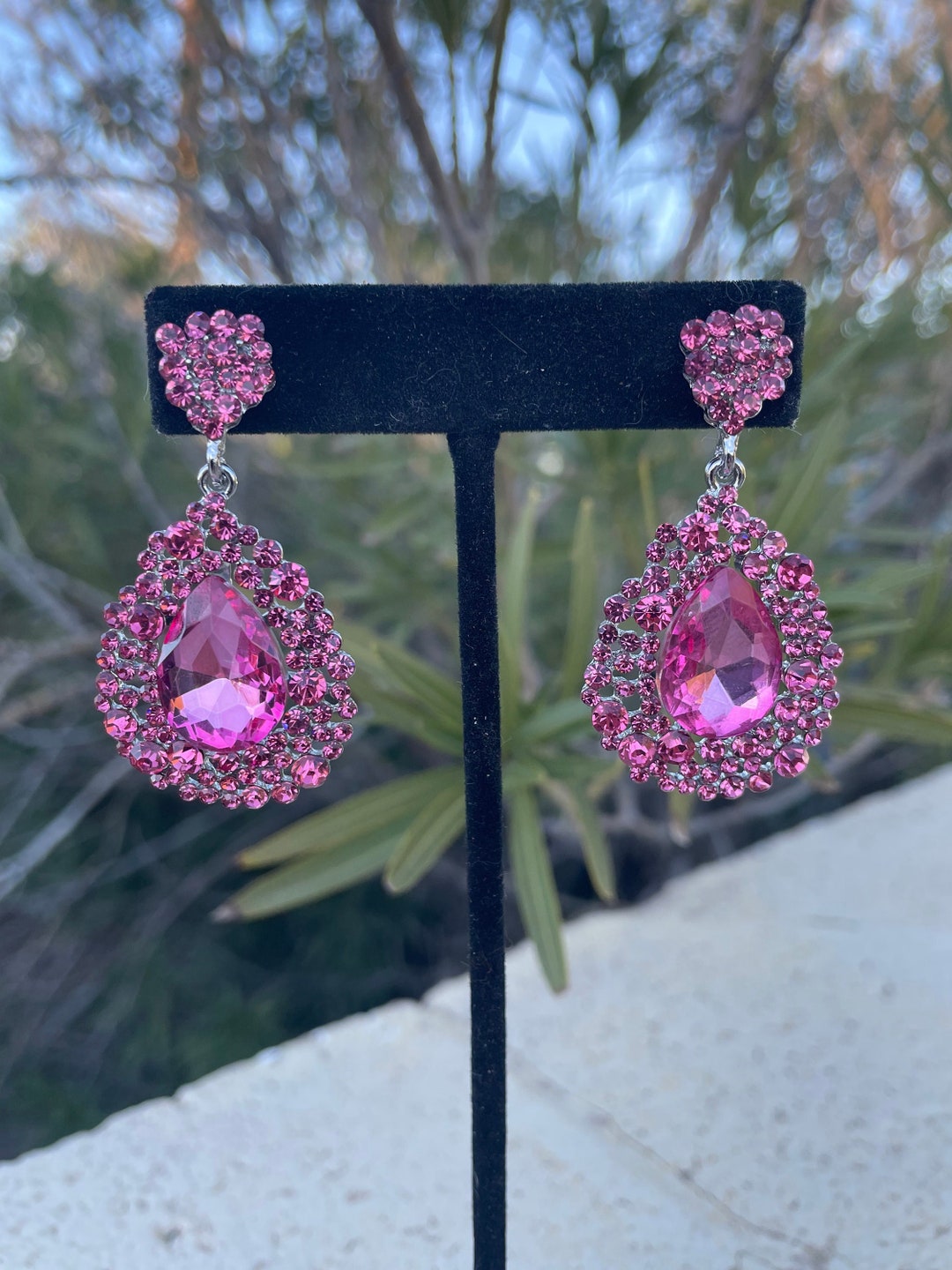 Pink Earrings, Pink Prom Earrings, Pink Bubblegum Earrings, Hot