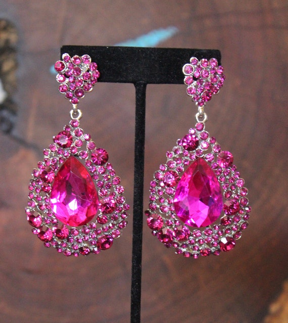 Traditions by MG - Hello Beautiful HOT PINK HIDE TEARDROP EARRINGS