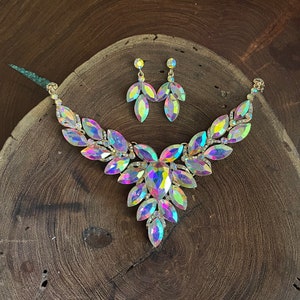 Ab Strass Collier und Ohrringe Set