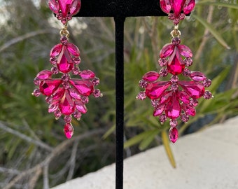 Hot pink earrings, hot pink prom earrings