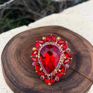 Large red rhinestone ring, red statement ring, red crystal cocktail ring, oversized red ring
