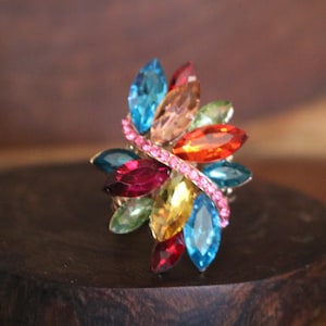 multi color ring, fuchsia multi color rhinestone ring, statement rhinestone ring, carnaval ring, mardi grass ring, fun fashion ring