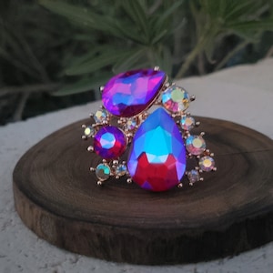 Oversized fuchsia ab ring, large fuchsia ring, pink iridescent statement ring