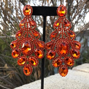 Orange rhinestone earrings