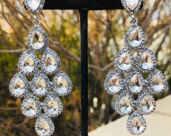 Oversized rhinestone earrings, large crystal bridal earrings, huge crystal pageant earrings, long rhinestone earrings