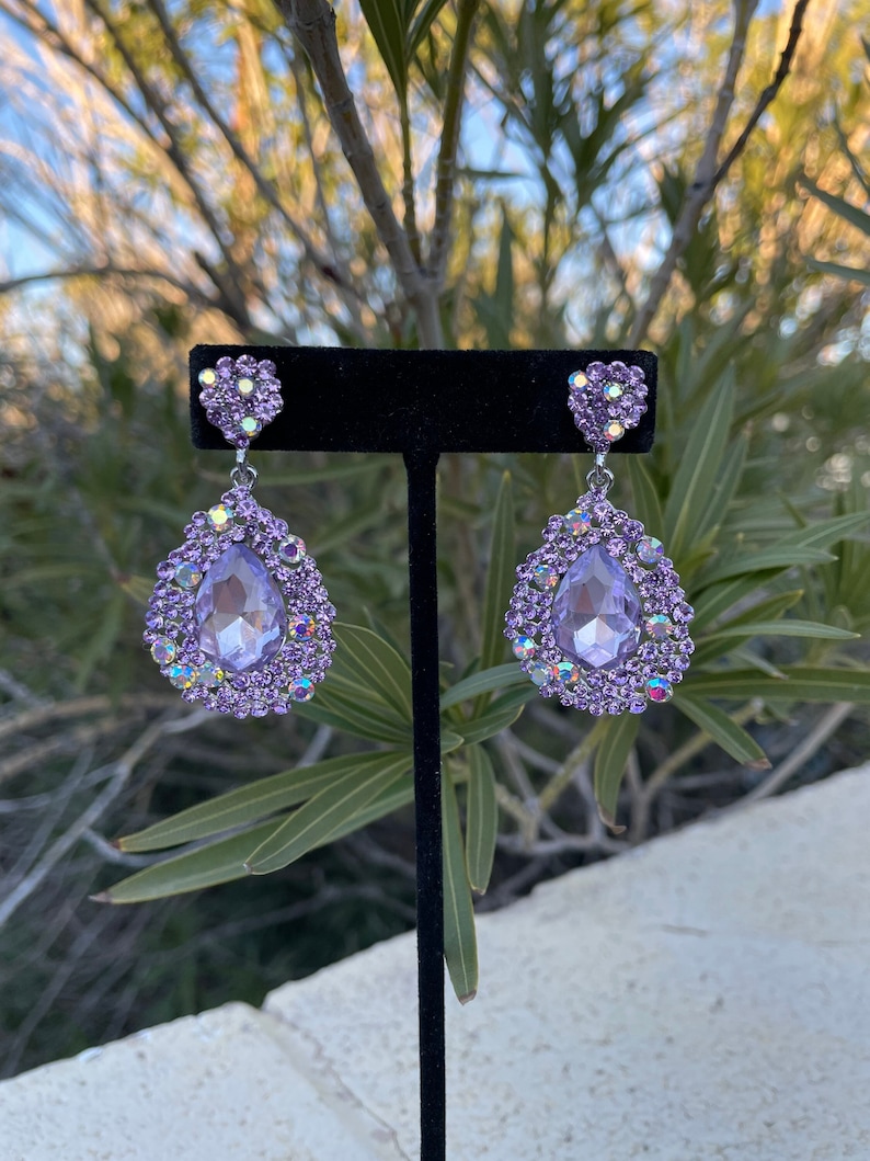 Light purple earrings, lilac rhinestone earrings, lavender prom earrings image 1