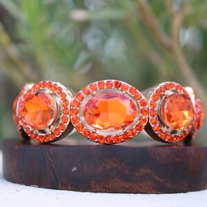 Orange bracelet, orange crystal bracelet, orange prom bracelet, orange rhinestone bracelet, orange homecoming, orange pageant bracelet