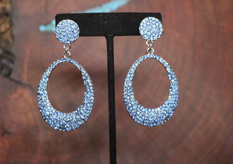 Blue Hoop Earrings Light Blue Rhinestone Earrings Baby Blue Etsy