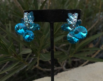 Aqua clip on earrings, teal blue clip on earrings, aquamarine prom clip on earrings, little girl clip on earrings