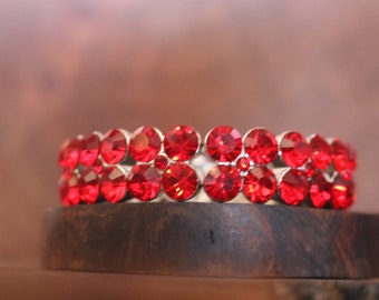 red bracelet, red rhinestone bracelet, red bridesmaid bracelet, red prom bracelet, red homecoming bracelet, red dance bracelet