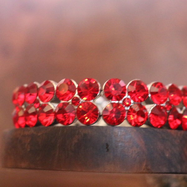 red bracelet, red rhinestone bracelet, red bridesmaid bracelet, red prom bracelet, red homecoming bracelet, red dance bracelet