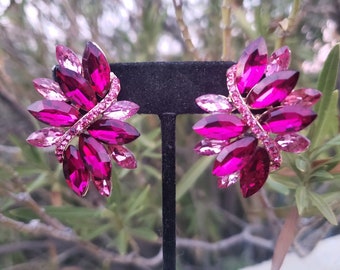 Hot pink clip on earrings, fuchsia clip on earrings, pageant clip on earrings, pink competition clip on earrings