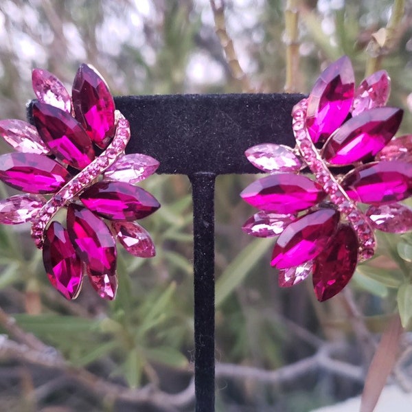 Hot pink clip on earrings, fuchsia clip on earrings, pageant clip on earrings, pink competition clip on earrings