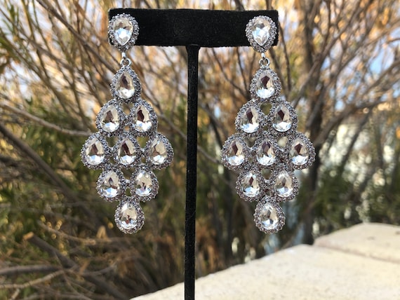 ピアス Long Crystal-embellished Earrings Saks fifth avenue Large Clear Crystal Rhinestone Pierced